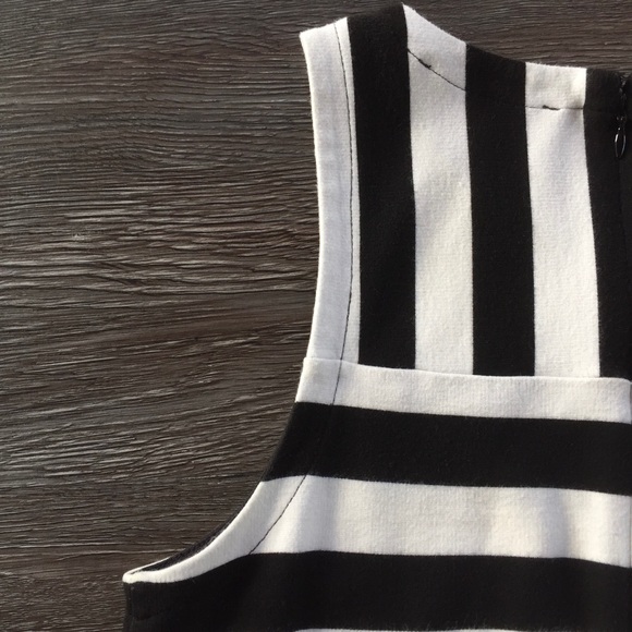 Ann Taylor Loft Petites Sleeveless Black Striped Mini Dress - Picture 3 of 8
